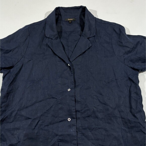 Quince Top Womens Blue 100% European Linen Lagenlook Boho Button Up Shirt Sz L - Picture 2 of 8